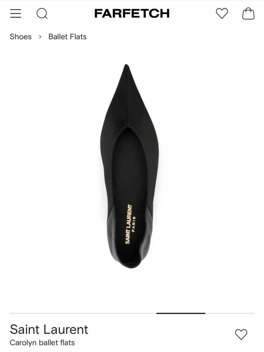 Saint Laurent Black Carolyn Pointed Satin and Leather Ballet Flat Sz 40